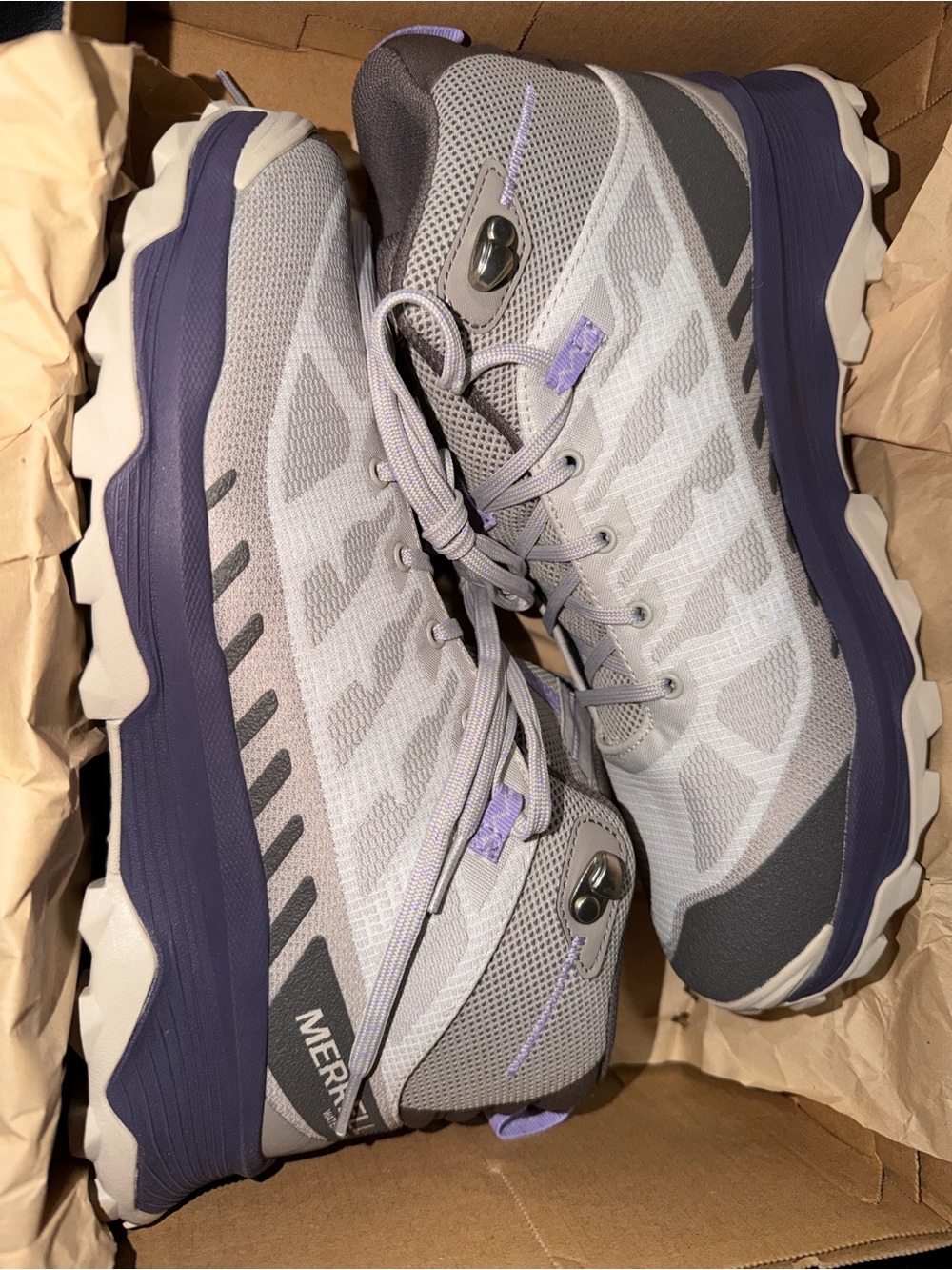 Merrell Women’s Speed Eco Mid Waterproof Hiking Shoe Gray/Purple Size 10.5